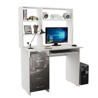 Стол компьютерный Милан-3 Глянец, с надставкой белый / серый