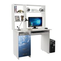 Стол компьютерный Милан-3 Глянец, с надставкой белый / синий