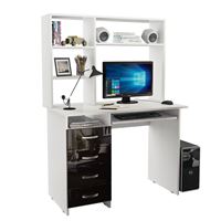 Стол компьютерный Милан-3 Глянец, с надставкой белый / чёрный