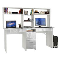 Стол письменный Тандем-2Я Глянец, с надставкой белый / белый