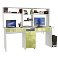 Стол письменный Тандем-2Я Глянец, с надставкой белый / лайм