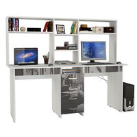 Стол письменный Тандем-2Я Глянец, с надставкой белый / серый