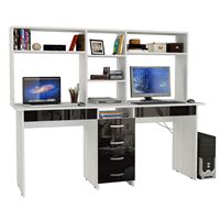 Стол письменный Тандем-2Я Глянец, с надставкой белый / чёрный