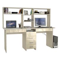 Стол письменный Тандем-2Я Глянец, с надставкой дуб молочный / бежевый