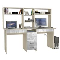 Стол письменный Тандем-2Я Глянец, с надставкой дуб молочный / белый