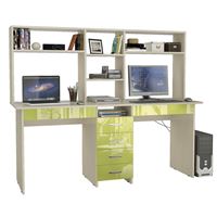 Стол письменный Тандем-2Я Глянец, с надставкой дуб молочный / лайм