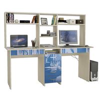 Стол письменный Тандем-2Я Глянец, с надставкой дуб молочный / синий