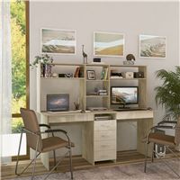 Стол письменный Тандем-2Я Глянец, с надставкой дуб сонома / бежевый