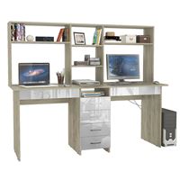 Стол письменный Тандем-2Я Глянец, с надставкой дуб сонома / белый