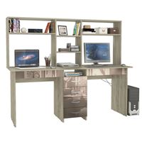 Стол письменный Тандем-2Я Глянец, с надставкой дуб сонома / капучино