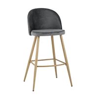 Барный стул Лион обивка велюр серого цвета, ножки металлические под светлое дерево