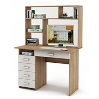 Письменный стол Лайт-4Я с надстройкой-Дуб-сонома/Белый