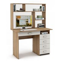 Письменный стол Лайт-5Я с надстройкой-Дуб-сонома/Белый
