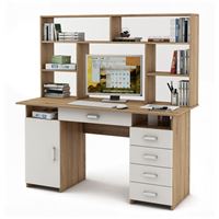 Письменный стол Лайт-7Я с надстройкой-Дуб-сонома/Белый