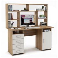 Письменный стол Лайт-8 с надстройкой-Дуб-сонома/Белый