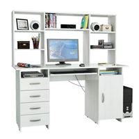 Стол компьютерный Милан-7П, с полкой и надставкой белый