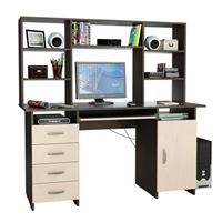 Стол компьютерный Милан-7П, с полкой и надставкой венге / дуб молочный