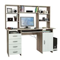 Стол компьютерный Милан-7П, с полкой и надставкой дуб сонома / белый